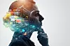 Silhouette of a person overlaid with digital circuit and data graphics.