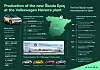 A green infographic about Škoda Epiq production at Volkswagen Navarra, with map, car image and key figures.