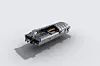 A rectangular automotive battery pack module with metal casing shown against a plain light background.