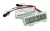 Two transparent battery modules with red and black wires on a white background.
