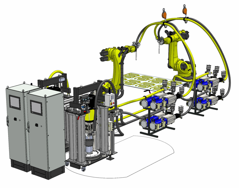 SAMES has developed specialised systems for the precise application of materials in EV battery packs SAMES - 2K high flow 4 dosers