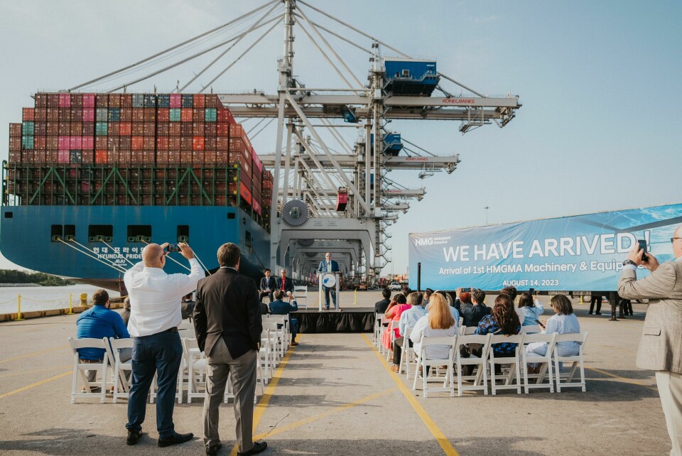 The shipment contains parts for a crane that will be used in the stamping facility to move metal presses HMGMA and GAPorts celebrate the first Metaplant shipment