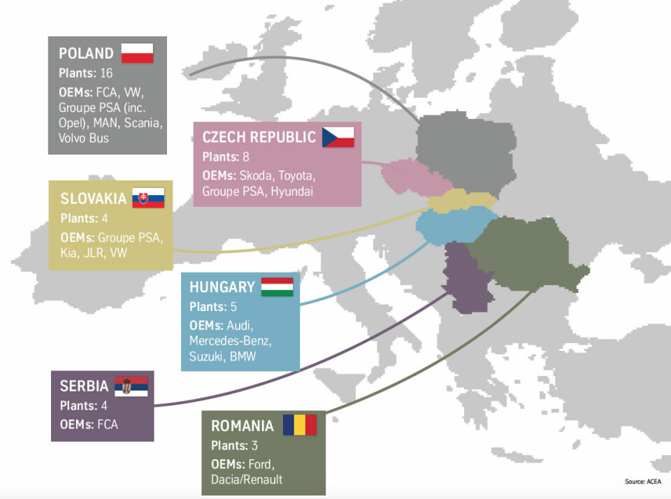 Central and Eastern Europe production map 2019Source: ACEA CEE production map AMS 2019