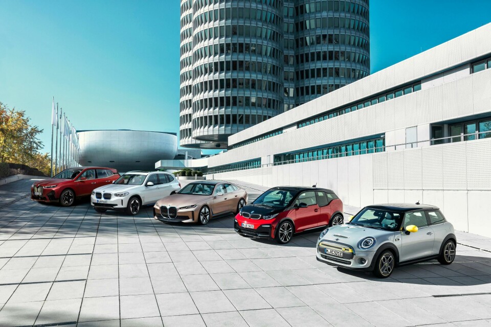 The BMW Group is dramatically expanding its battery electric vehicle range. Pictured: iX, iX3, i4 Concept, i3s and the Mini Electric BMW Group BEV range