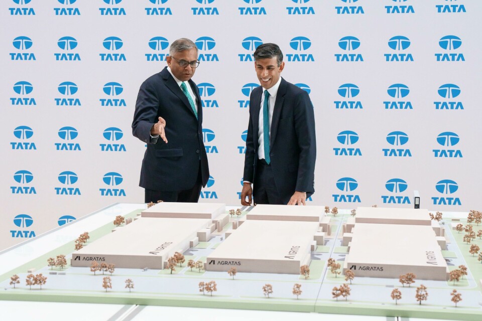 Natarajan Chandrasekaran, chairman, Tata and PM Rishi Sunak following the announcement of Tata’s new 4bn gigafactory in the UK Natarajan Chandrasekaran, chairman, Tata and PM Rishi Sunak following the announcement of Tata's new 4bn gigafactory in the UK