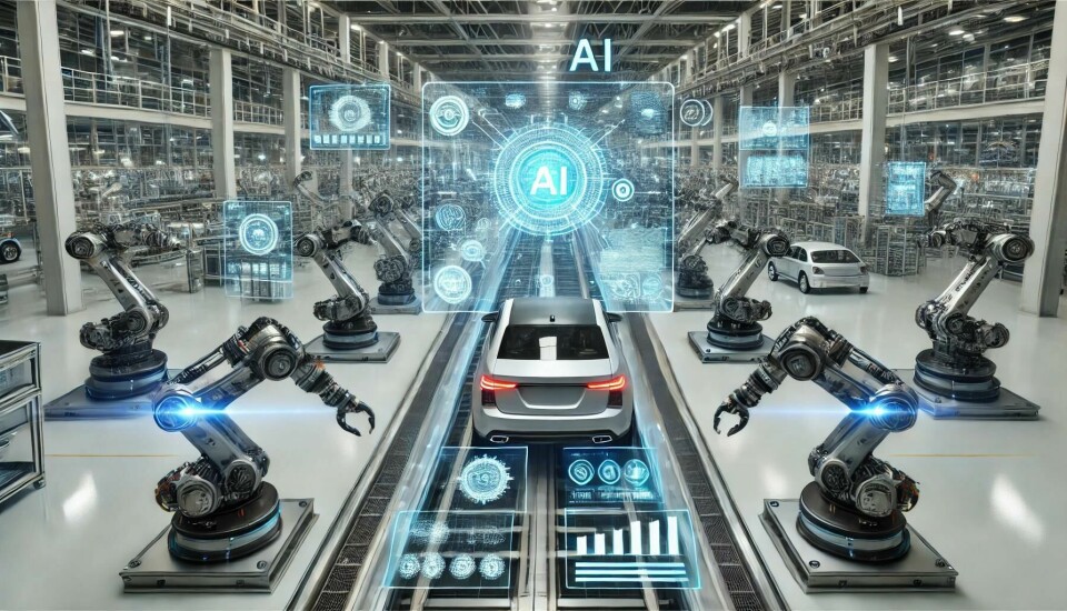 AI: Enhancing predictive maintenance in production lines DALL·E 2025-01-29 19.46.56 - A futuristic automotive manufacturing facility showcasing AI-driven automation. The scene includes robotic arms assembling vehicles on a high-tech pro