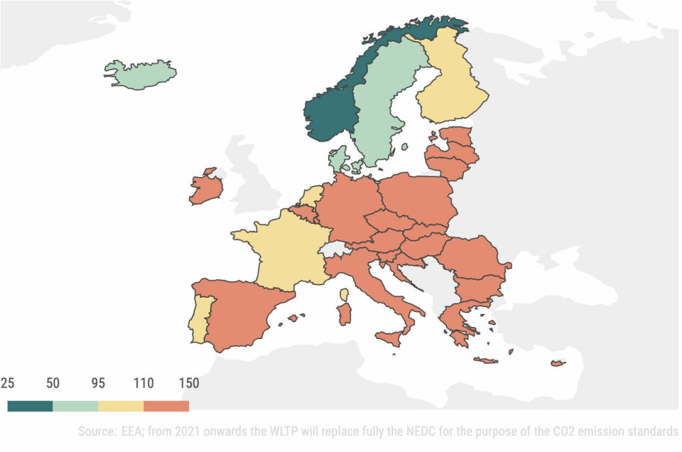 Average CO2 emissions from new passenger cars by country (grams of CO2/km in 2021 Screenshot 2023-10-12 at 16.05.15