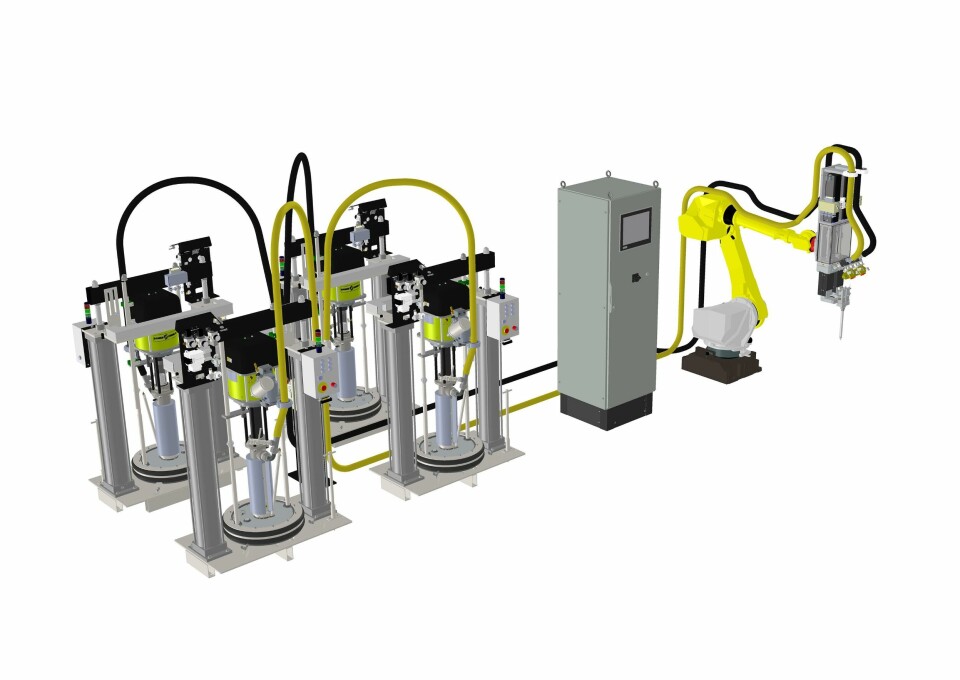 Gap filler application with tandem electric shotmeter on robot SAMES 2K 400cc robotic full system (1)