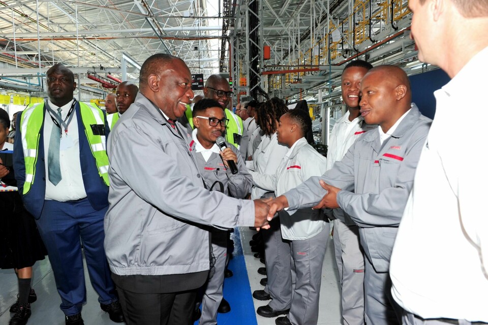 South Africa’s President Cyril Ramaphosa meets assembly workers from Nissan’s Rosslyn plant Nissan Navara in South Africa