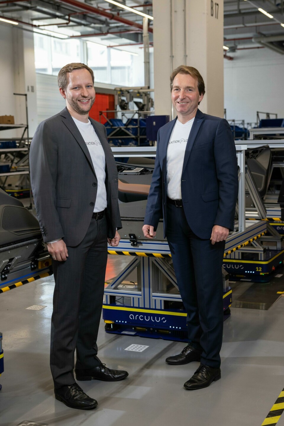 Audi’s Wolfgang Kern, project lead for modular production (left) and Josef Weinzierl, head of manufacturing engineering assembly. A223943_medium