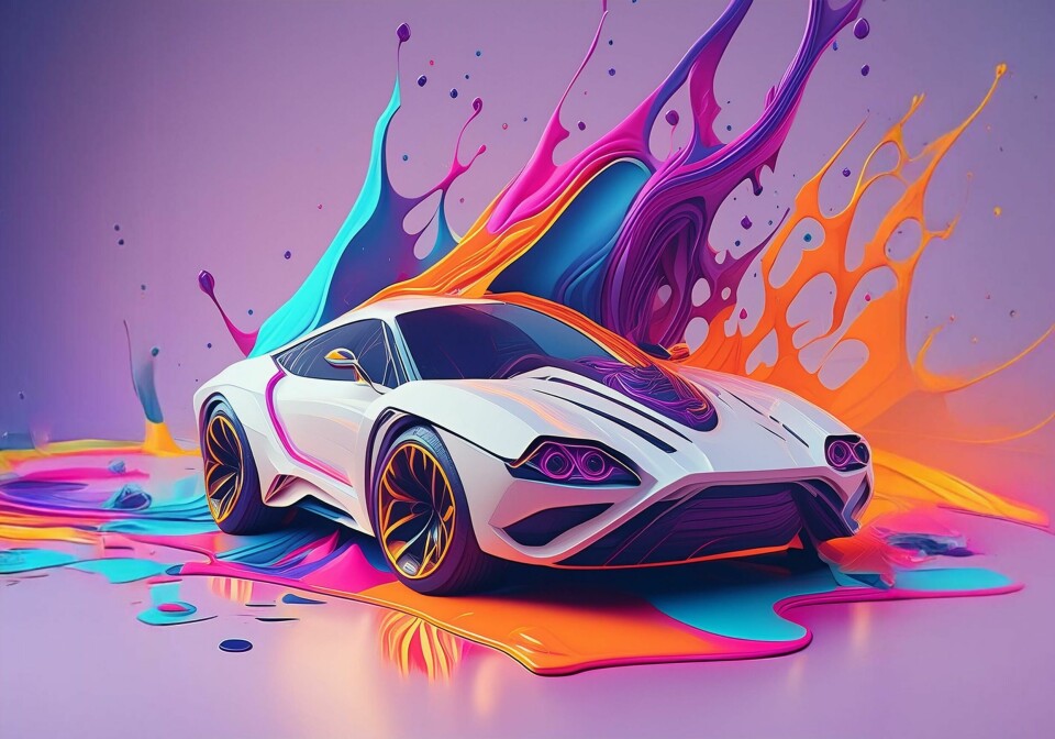 The paint technology was initially developed to tackle the challenges of two-tone painting. Now, its applications have significantly expanded: Image created by AI Car body in white with a splash of paint extended
