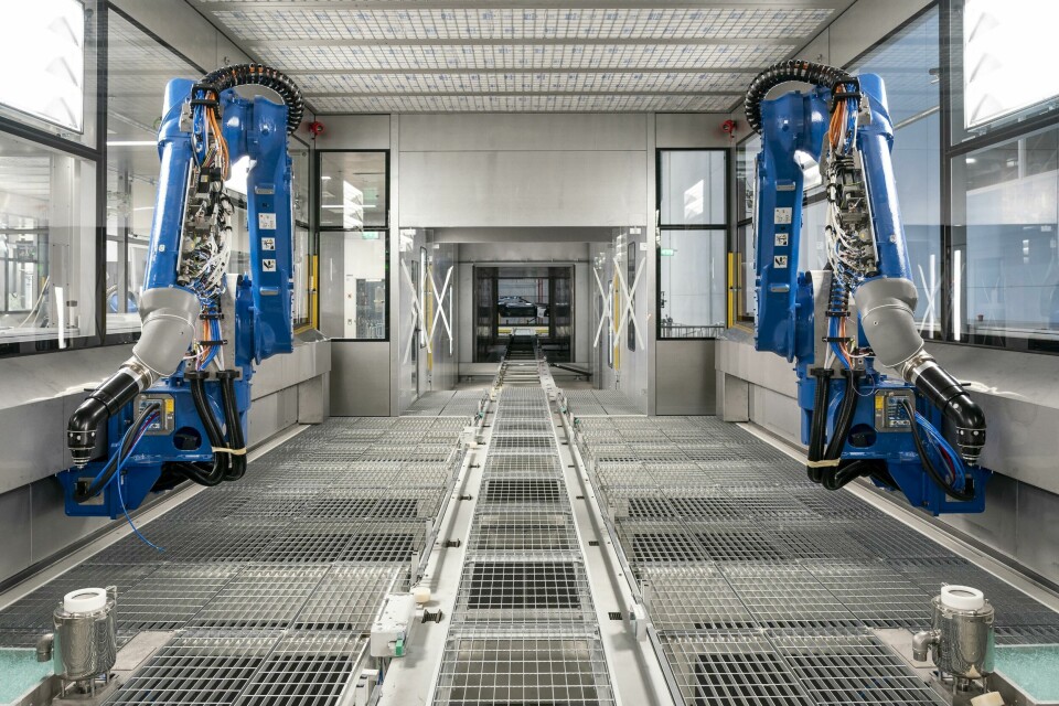 Due to the height of the hangars at St Athan, Aston Martin built a three-storey paintshop in one of the halls Aston Martin St Athan paintshop