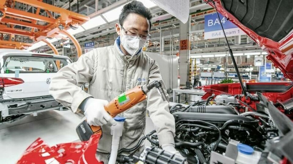 Production has restarted 22 of 24 Volkswagen locations in China, with increased safety precautions such as those shown here at Foshan VW Foshan China