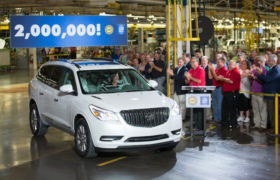 Interview: GM's Mike Trevorrow The 2 millionth vehicle, a 2016 Buick Enclave, rolls off the production line at the General Motors Lansing Delta Township Assembly Plant Friday, August 14, 2015, in Lansing, Michigan. GM's newest assembly plant in North America, opened in 2006, Lansing Delta Township Assembly currently employs approximately 3,200 employees on three shifts. (Photo by John F. Martin for General Motors)