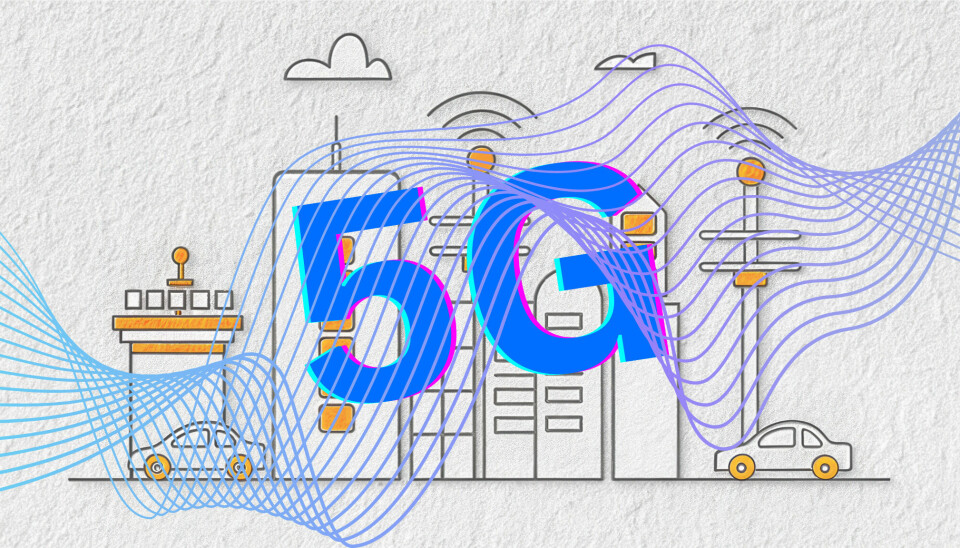 5G Network technology coverage. Urban cityscape illustration featuring buildings and vehicles with wireless signals.